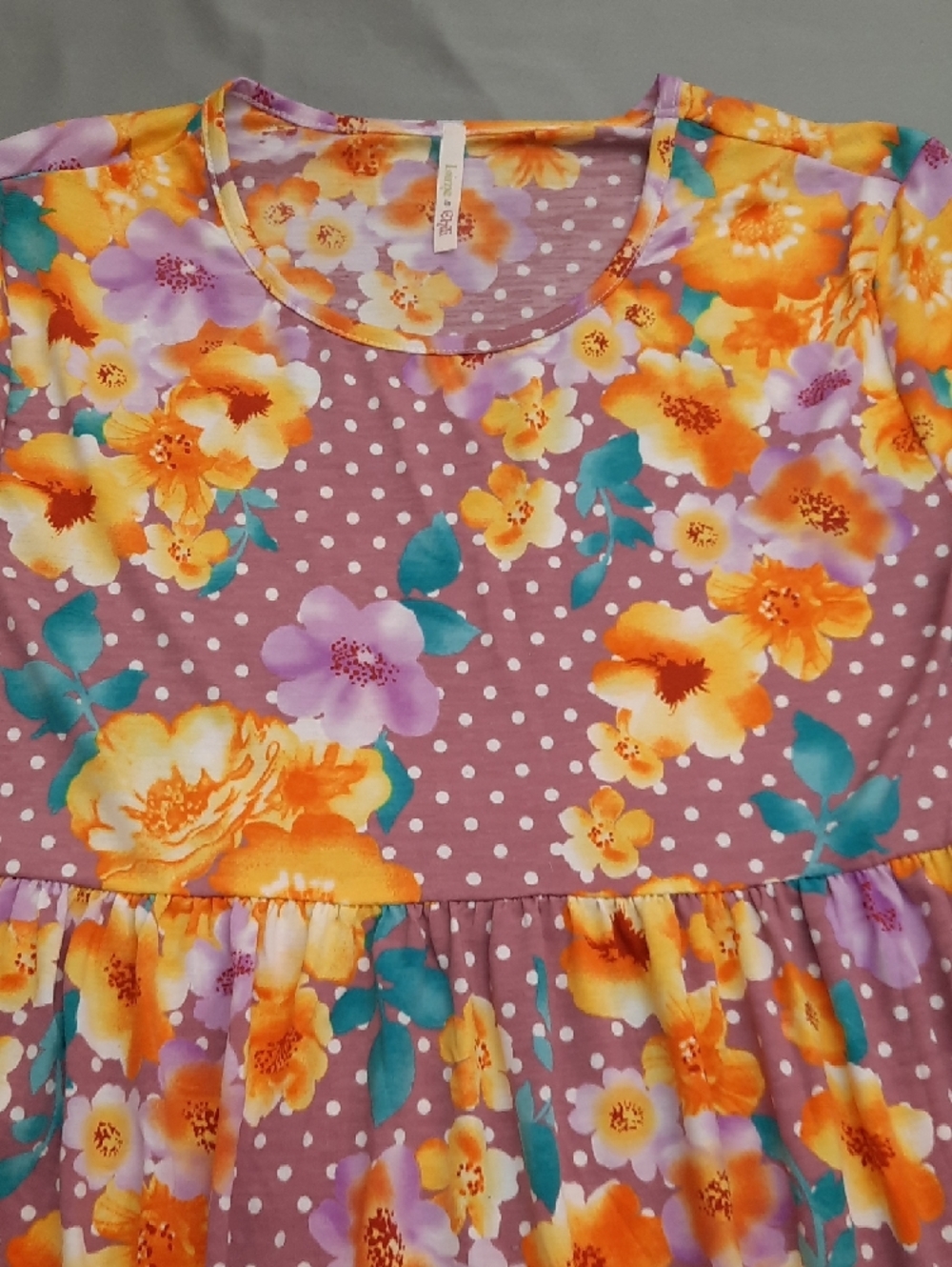 Lime N Chili's Girls' Purple Floral Polka Dot Short Sleeve Top - Size M - Picture 4 of 11